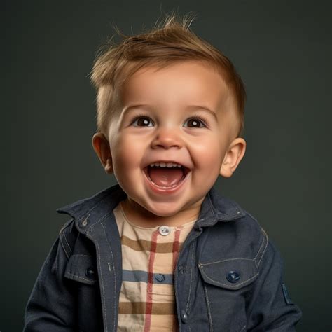 Un Ni O Sonriente Con Una Camisa Azul Y Una Camisa A Cuadros Foto Premium