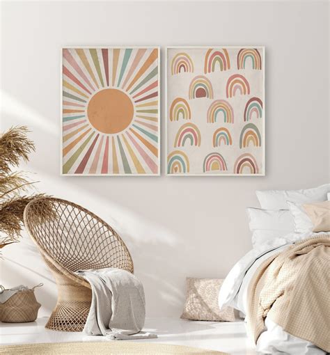 Kit Quadros Decora O Boho Arcos E Sol Coloridos Elo