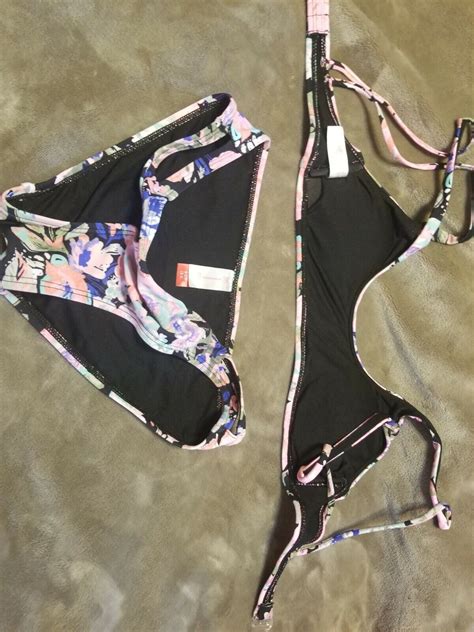No Boundaries Juniors Piece Neon Floral Bikini Size Gem