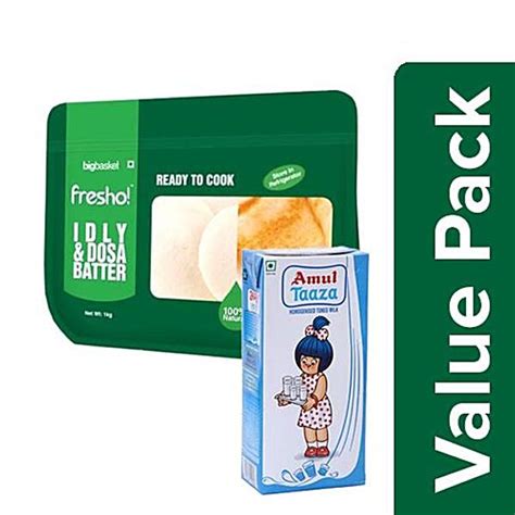 Buy Bb Combo Amul Taaza Homogenised Toned Milk 1 Ltr Fresho Idly Dosa