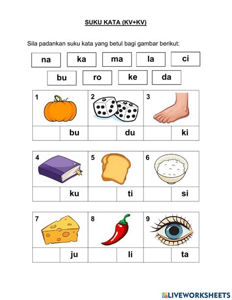 Latihan Prasekolah Lembaran Kerja Suku Kata Kvkv Suku Kata Kv NBKomputer