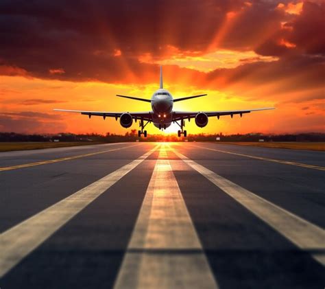 Premium Photo | Sunset Runway airplane with sunset in the background