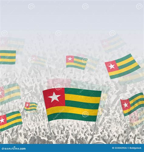 Crowd of People Waving Flag of Togo Square Graphic for Social Media and