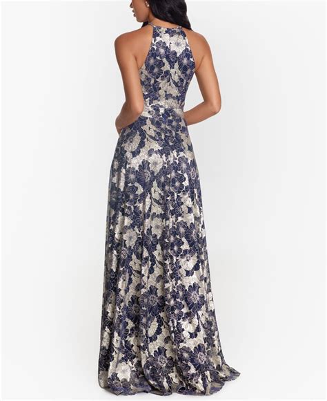 Betsy And Adam Synthetic Metallic Floral Halter Gown Lyst