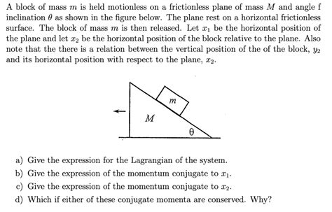 Solved A Block Of Mass M Is Held Motionless On A Chegg