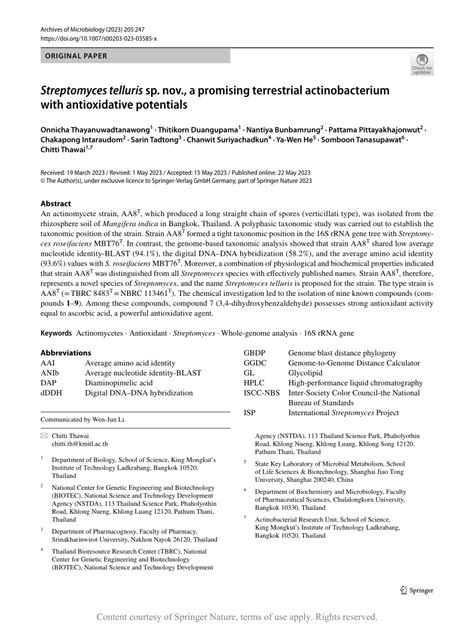 Streptomyces Telluris Sp Nov A Promising Terrestrial Actinobacterium