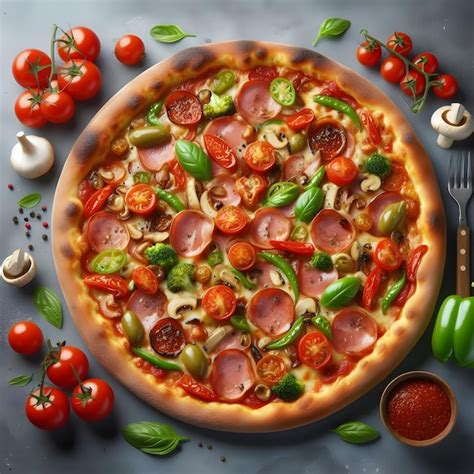 Premium Photo Pizza Pizza Filled With Tomatoes Salami And Olives