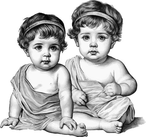 Premium Vector | Cute twin babies vintage style drawing