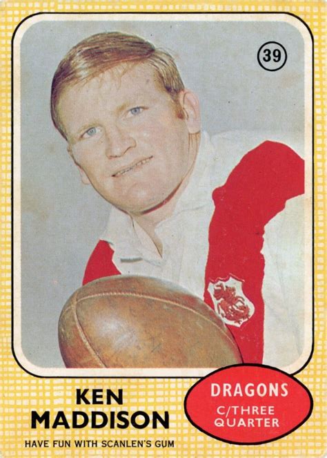 1970 Scanlens Common Card Base 39 Ken Maddison St George Dragons