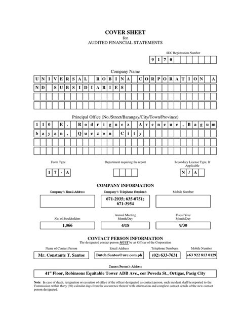 Universal Robina Corporation And Subsidiaries 17 A Fy2014 Pdf License Securities Finance