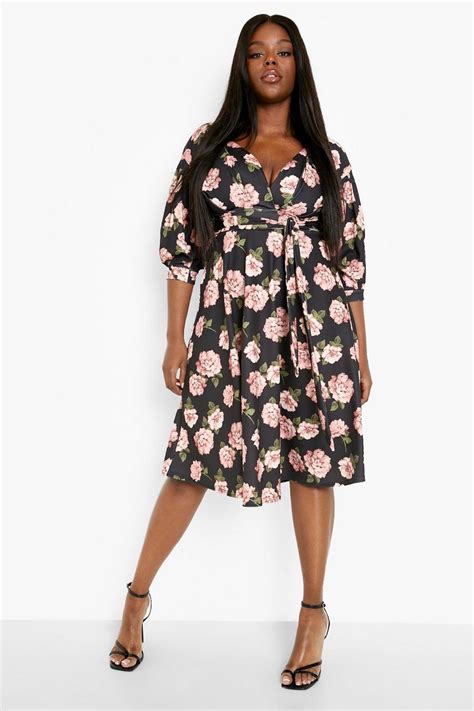 Plus Floral Off Shoulder Wrap Midi Dress Boohoo Uk