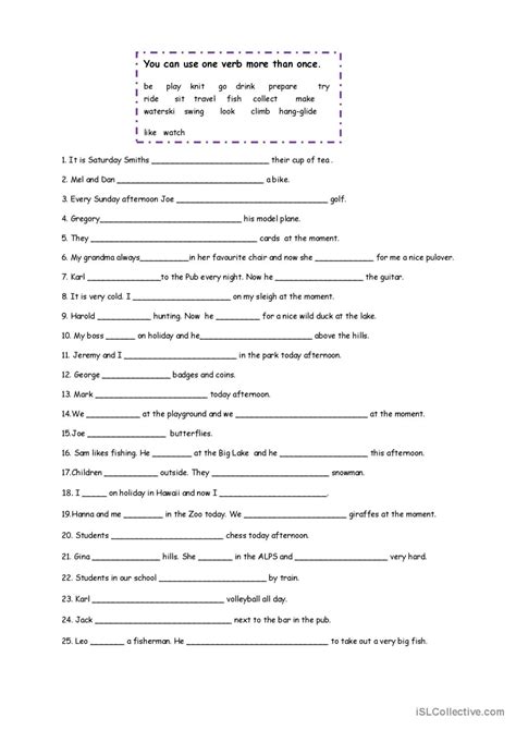 Present simple or present continuous Français FLE fiches pedagogiques