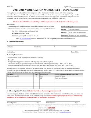 Fillable Online Verification Worksheet Dependent Fax Email