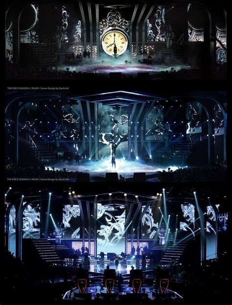 the stage is lit up with bright lights and an elaborate clock in the ...