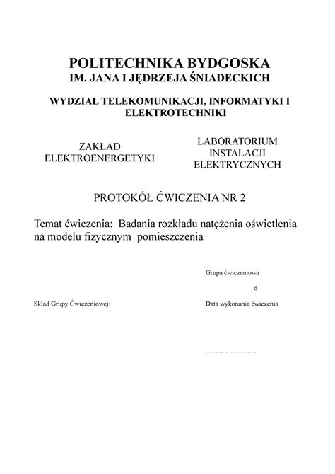 Protok W Do Cw Politechnika Bydgoska Im Jana I J Drzeja