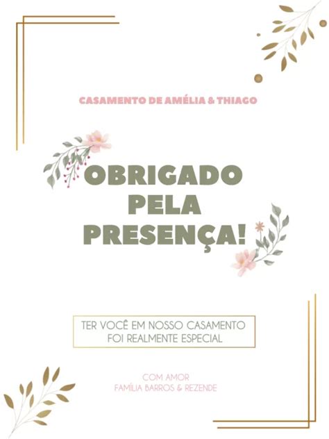 Cartão De Agradecimento De Presença De Casamento Elegante Edite Online