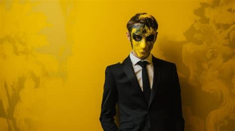 Premium Photo Contrasting Colors Man In Black Mask And Yellow Suit