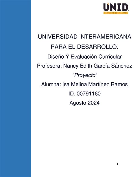 Proyecto Diseño Y Evaluacion Curricular Universidad Interamericana Para El Desarrollo Diseño