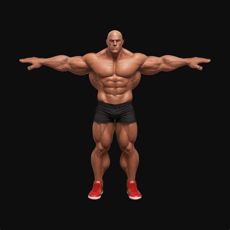 bodybuilder athletic physique carve  shirt black shorts  red