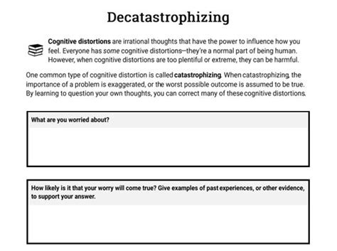 productive-tips:Decatastrophizing Worksheet(Image text): Cognitive ...