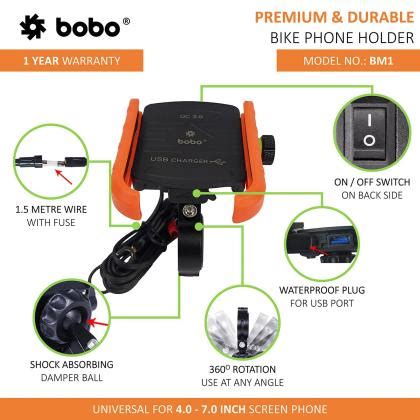 Bobo Bm Orange Waterproof Jaw Grip Mobile Phone Holder Mount With Fast