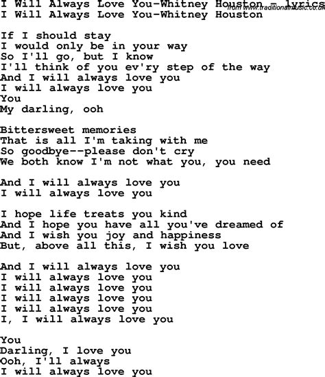 Love Song Lyrics For I Will Always Love You Whitney Houston