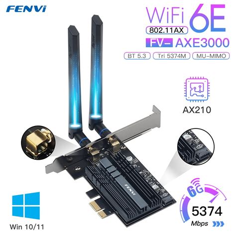 Fenvi 5374Mbps WiFi 6E Intel AX210 PCIe Wireless WiFi Adapter 2 4G 5G