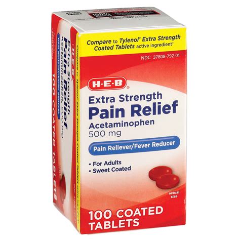 H E B Extra Strength Pain Relief Acetaminophen Coated Tablets 500 Mg