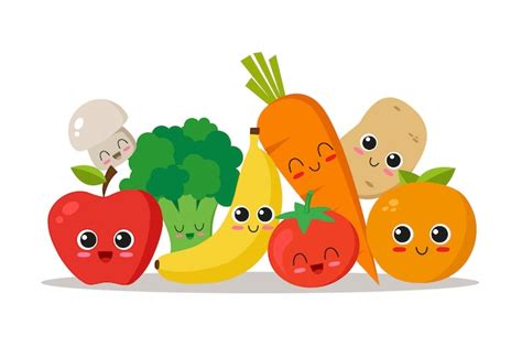 Collection De Personnages De Fruits Et Légumes Vecteur Premium