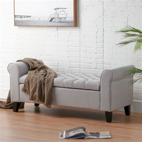 Keiko Contemporary Rolled Arm Fabric Storage Ottoman Bench By