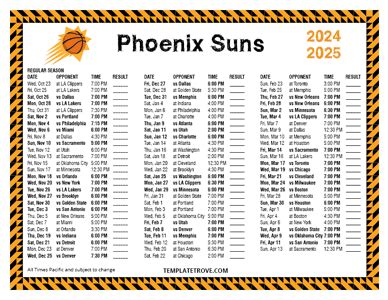 Printable Phoenix Suns Schedule