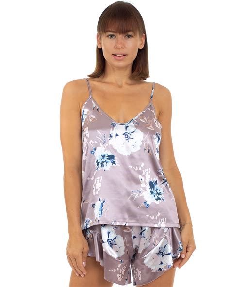 Belles Design Womens Sexy Floral Satin Silk Cami Shorts Set 2 Piece