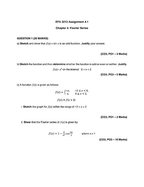 Solved Efa 3213 Assignment 41 Chapter 4 Fourier Series