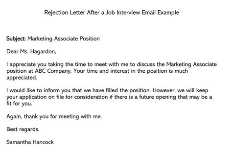 Rejection After Interview Template