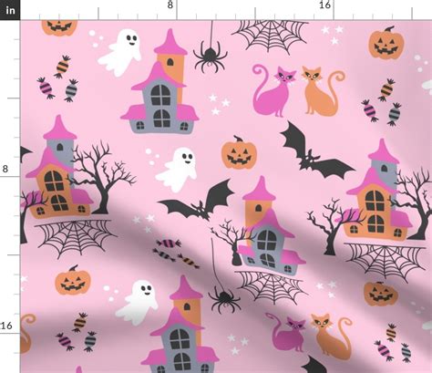 Pink Halloween Pastel Spooky Fabric Fabric Spoonflower