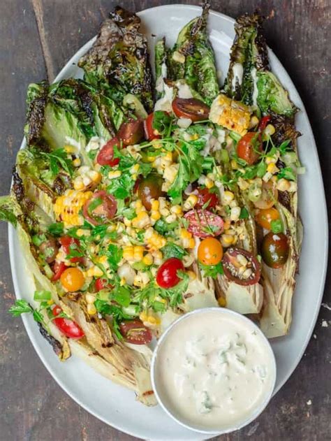 Grilled Romaine Salad With Corn Tomatoes And Tahini The Mediterranean Dish