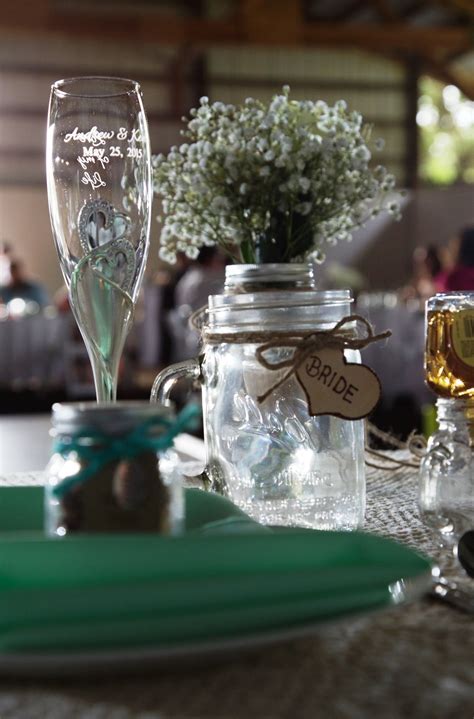 Rustic Wedding Bride And Groom Matching Champagne Glasses And Mason Mugs Mason Jar Wine