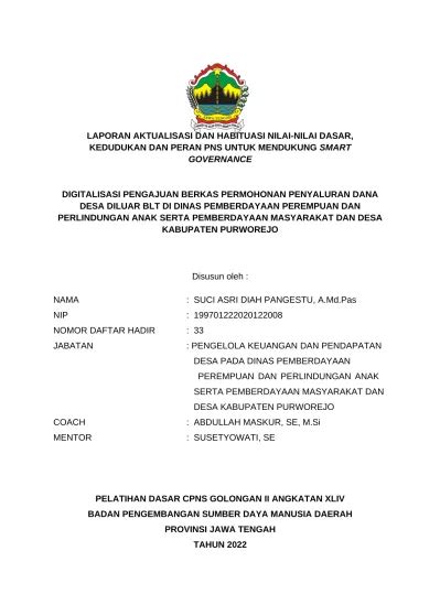 Laporan Aktualisasi Dan Habituasi Nilai Nilai Dasar