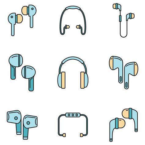 Personal Wireless Earbuds Icons Set Vector Color Vector Art At