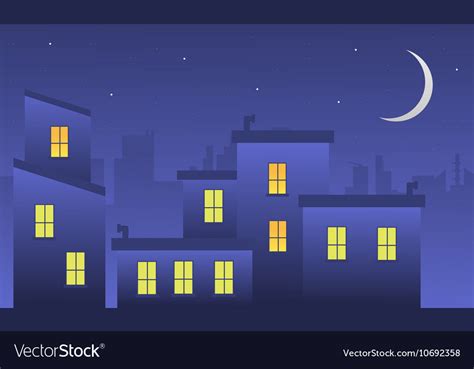 Landscape building at night of silhouette Vector Image