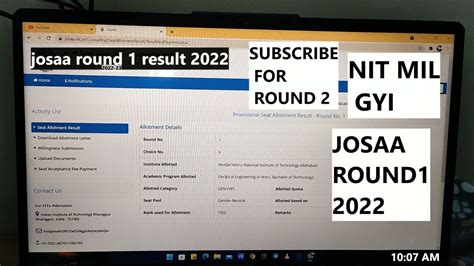 My Josaa Seat Allotment Round Result My Josaa Counselling