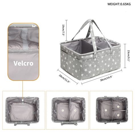 Eb2048 Kono Baby Nappy Caddy Organiser With Storage Star Print Grey