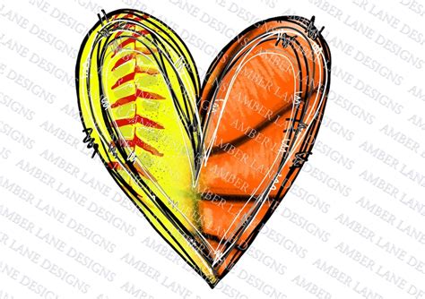 Half Softball Half Basketball Heart Png Watercolor Etsy