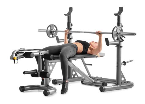 Gold S Gym Xrs Adjustable Olympic Workout Bench With Squat Rack Leg