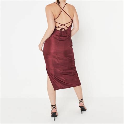 Missguided Tall Hammered Satin Cowl Neck Cross Back Midaxi Dress