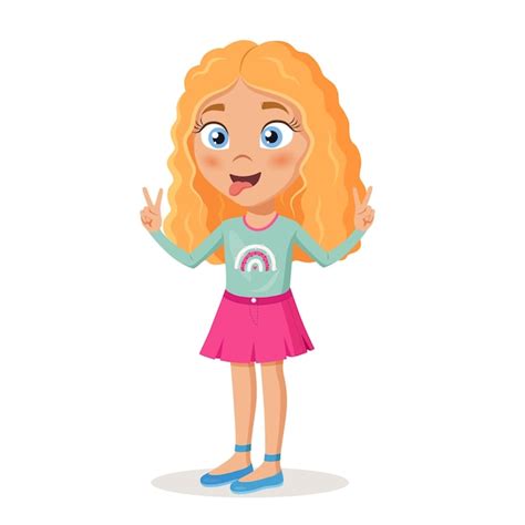 Premium Vector Cute Cartoon Curly Girl Character With Excited Emotion