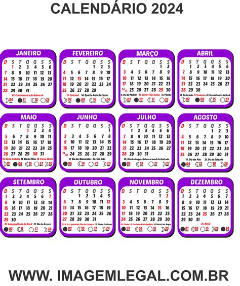 Calendário 2024 Roxo PNG Imagem Legal