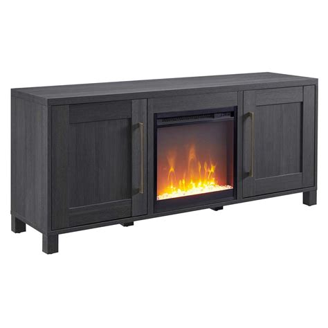 Hudson Canal Chabot Rectangular TV Stand With Crystal Fireplace For