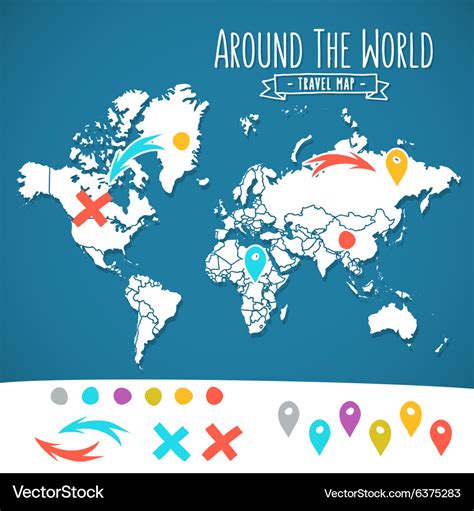 Hand Drawn World Map With Pins And Arrows Vector Image