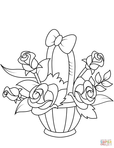 Dibujo De Canasta Con Rosas Para Colorear Dibujos Para Colorear